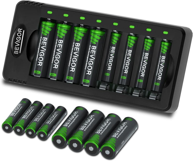 BEVIGOR 8 Bay Smart Battery Charger with AA & AAA Rechargeable Batteries, 8 Pcs AA 2800mAh & 8 Pcs AAA 1100mAh High Capacity NiMH Battery - Image 1